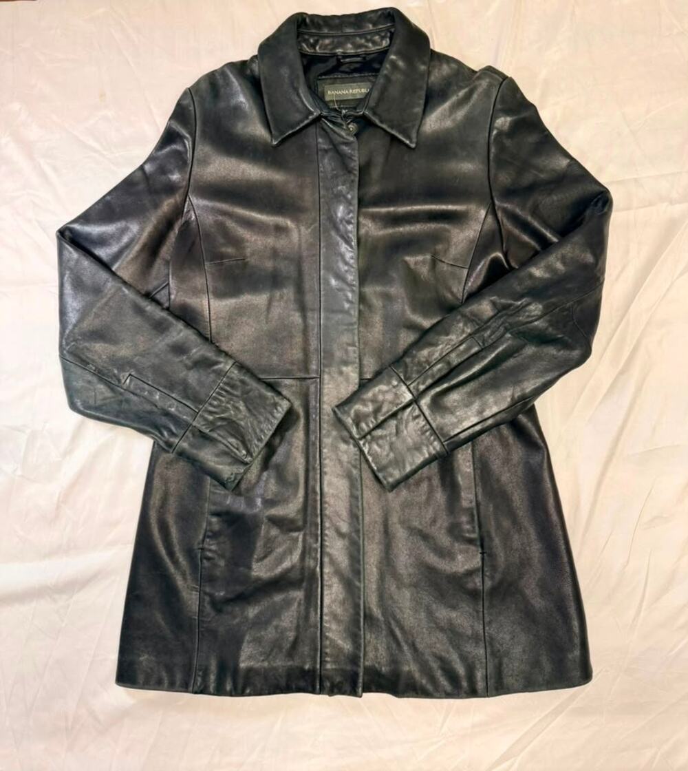 Vintage Banana Republic Black Genuine Leather Coat Jacket Women’s M Y2K 90s